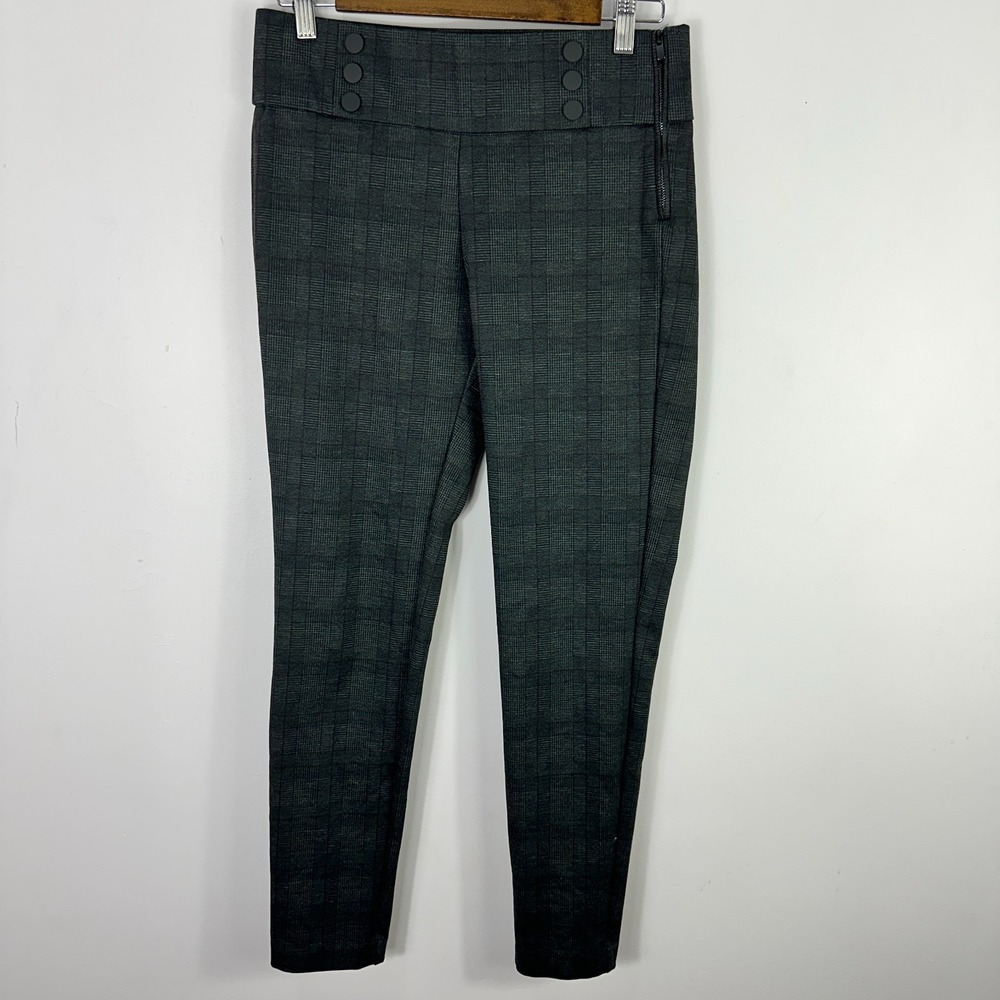Zara Trafaluc Legging Pants Womens L Grey Plaid High Waist Side Zip Academia